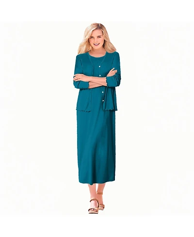 Woman Within Women's Lettuce Trim Knit Jacket Dress