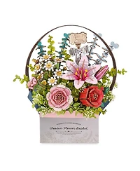 Robotime 3D Puzzle, Wooden Flower Basket with Exquisite Accessories, Decorative Building Kits for Kids Adults, Multicolored, 11"5.9"11.8"