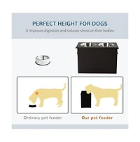 Aostirmotor Dark Brown Raised Pet Feeding Storage Station with 2 Stainless Steel Bowls for Large Dogs