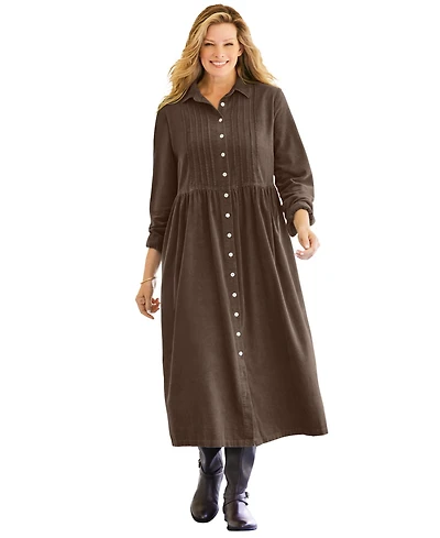 Woman Within Women's Button Front Corduroy Dress