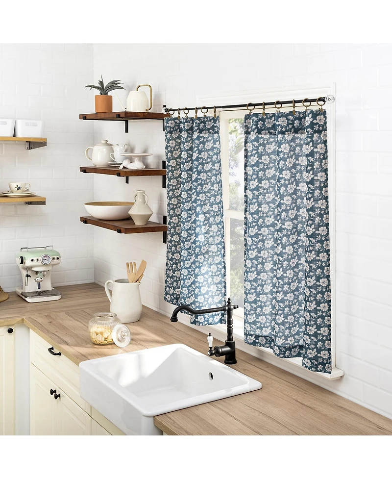 No. 918 Marist Floral Semi-Sheer Rod Pocket Kitchen Curtain Tier Pair