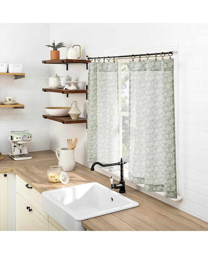 No. 918 Marist Floral Semi-Sheer Rod Pocket Kitchen Curtain Tier Pair