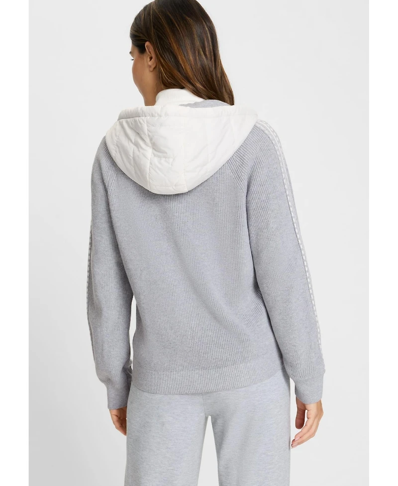 Olsen Women's Zip Front Mixed Media Hooded Jacket