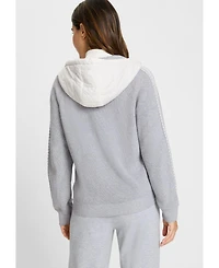 Olsen Women's Zip Front Mixed Media Hooded Jacket