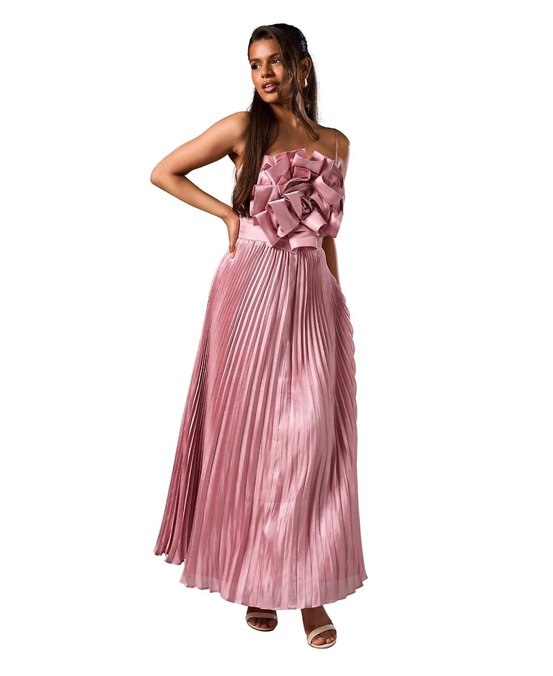 Coast Women's Metallic Pleated Corsage Dress