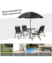 Outsunny 6 Piece Patio Dining Set with Garden Umbrella, 4 Folding Chairs,