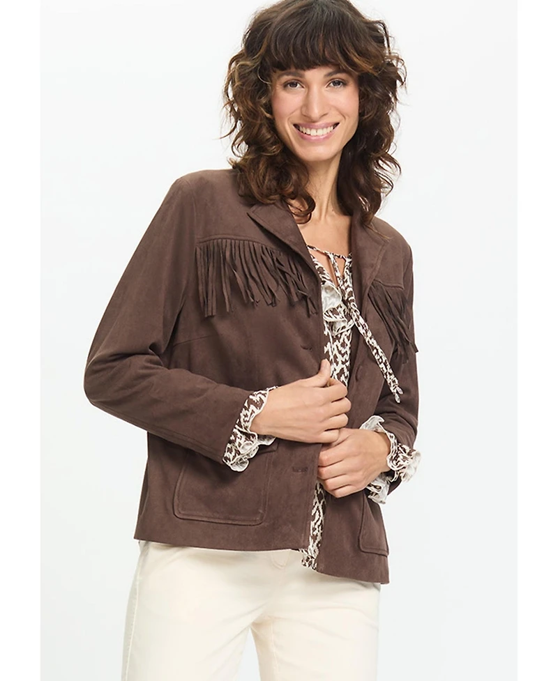 Olsen Faux Suede Fringe Jacket