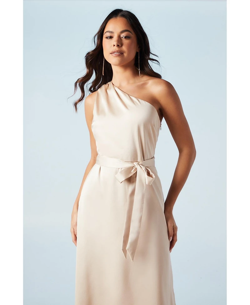 Oasis Women's One Shoulder Satin Maxi Bridesmaid Dress