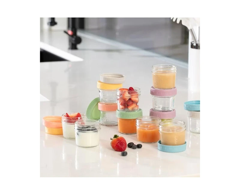 Sperric Baby Feeding Set, Silicone Baby Fruit Feeders, Baby Bibs & 12-Piece Glass Baby Food Storage Containers w/ Lids. Baby Must-Have, Bpa-Free Easy