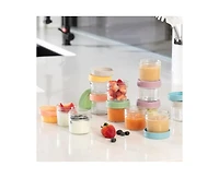 Sperric Baby Feeding Set, Silicone Baby Fruit Feeders, Baby Bibs & 12-Piece Glass Baby Food Storage Containers w/ Lids. Baby Must-Have, Bpa-Free Easy