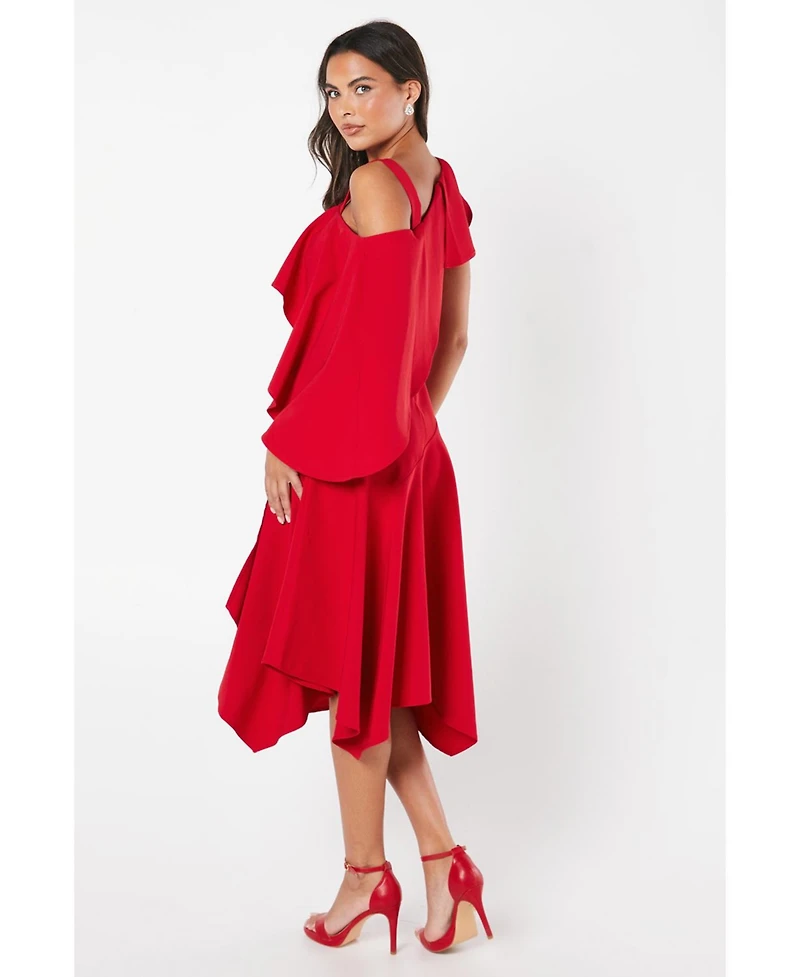 Coast Women's One Shoulder Ruffle Crepe Midi Dress