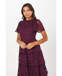 Coast Women's Tiered Lace Dress With Flutter Sleeve