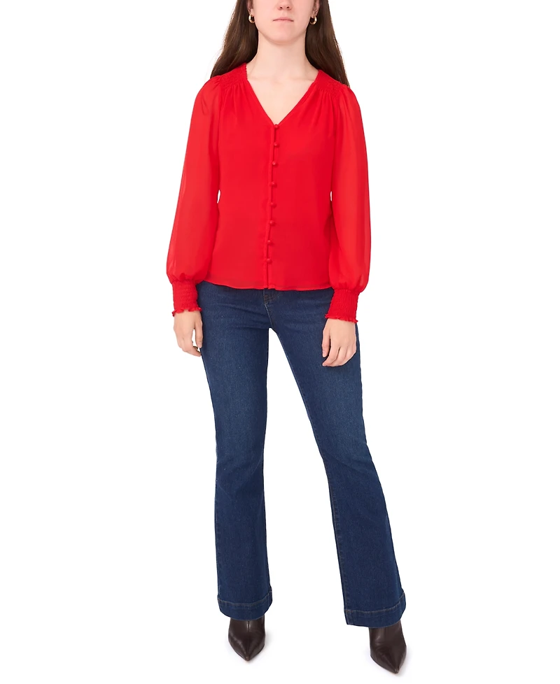 Sam & Jess Petite V-Neck Smocked-Shoulder Blouse