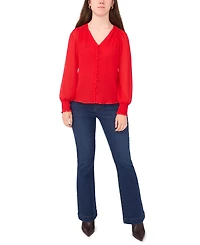 Sam & Jess Petite V-Neck Smocked-Shoulder Blouse