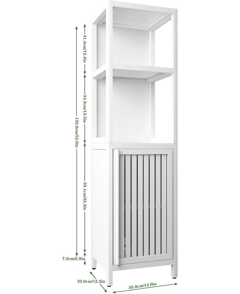 Vanirror White Bamboo Storage Cabinet - Large Capacity Multifunctional Furniture for Bathroom and Living Room
