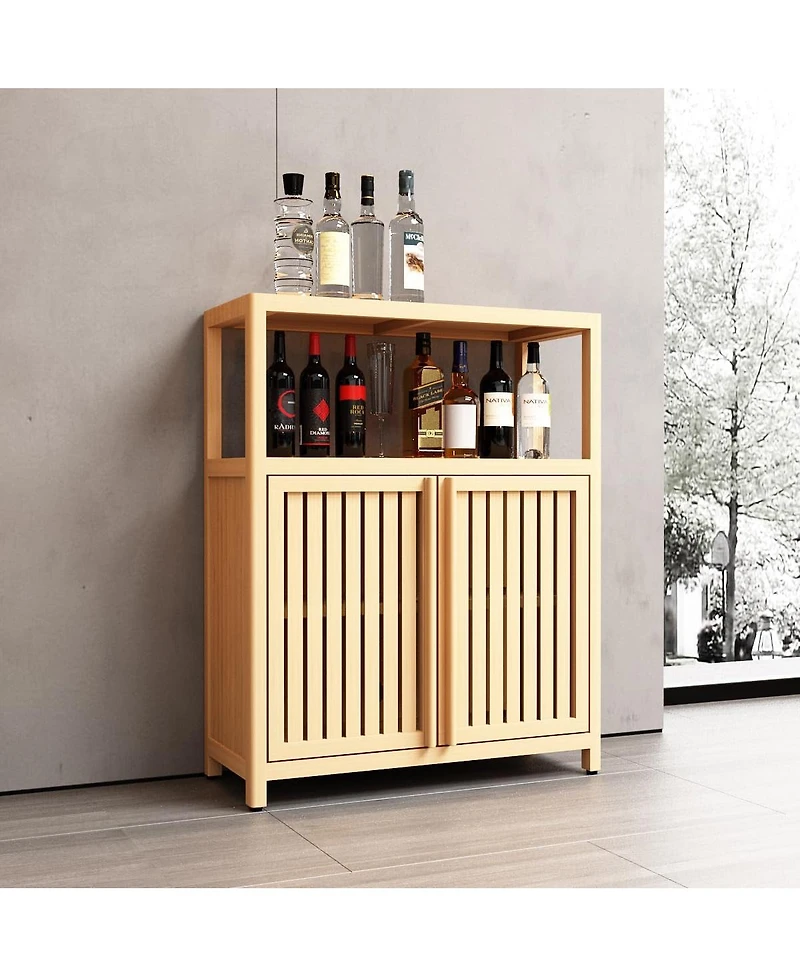 Vanirror Bamboo Storage Cabinet with Shelves - White Large Capacity Furniture for Bathroom & Living Room