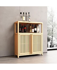 Vanirror Bamboo Storage Cabinet with Shelves - White Large Capacity Furniture for Bathroom & Living Room