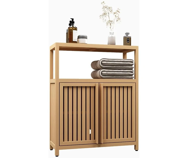 Vanirror Bamboo Storage Cabinet with Shelves - White Large Capacity Furniture for Bathroom & Living Room