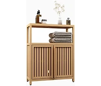 Vanirror Bamboo Storage Cabinet with Shelves - White Large Capacity Furniture for Bathroom & Living Room