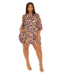 Buxom Couture Women's Plus Animal Print Bubbled Mini Dress