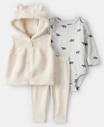 Carter's Baby Girls Zip-Up Vest, Bodysuit and Pants, 3-Piece Set
