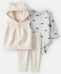 Carter's Baby Girls Zip-Up Vest, Bodysuit and Pants, 3-Piece Set