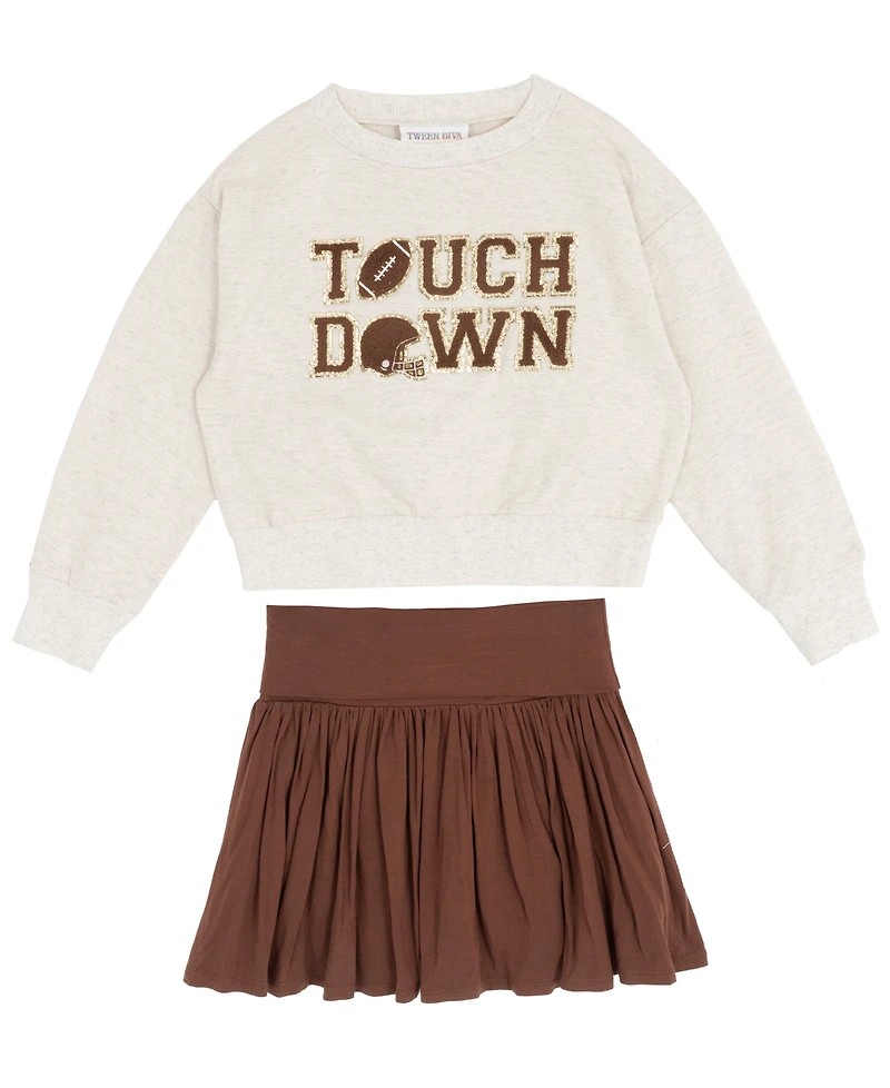 Rare Editions Big Girls 2 piece Touch Down Sweatshirt and Fold Over Skort Set