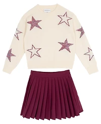 Rare Editions Big Girls 2-Piece Star Sweater and Pleated Skort Set