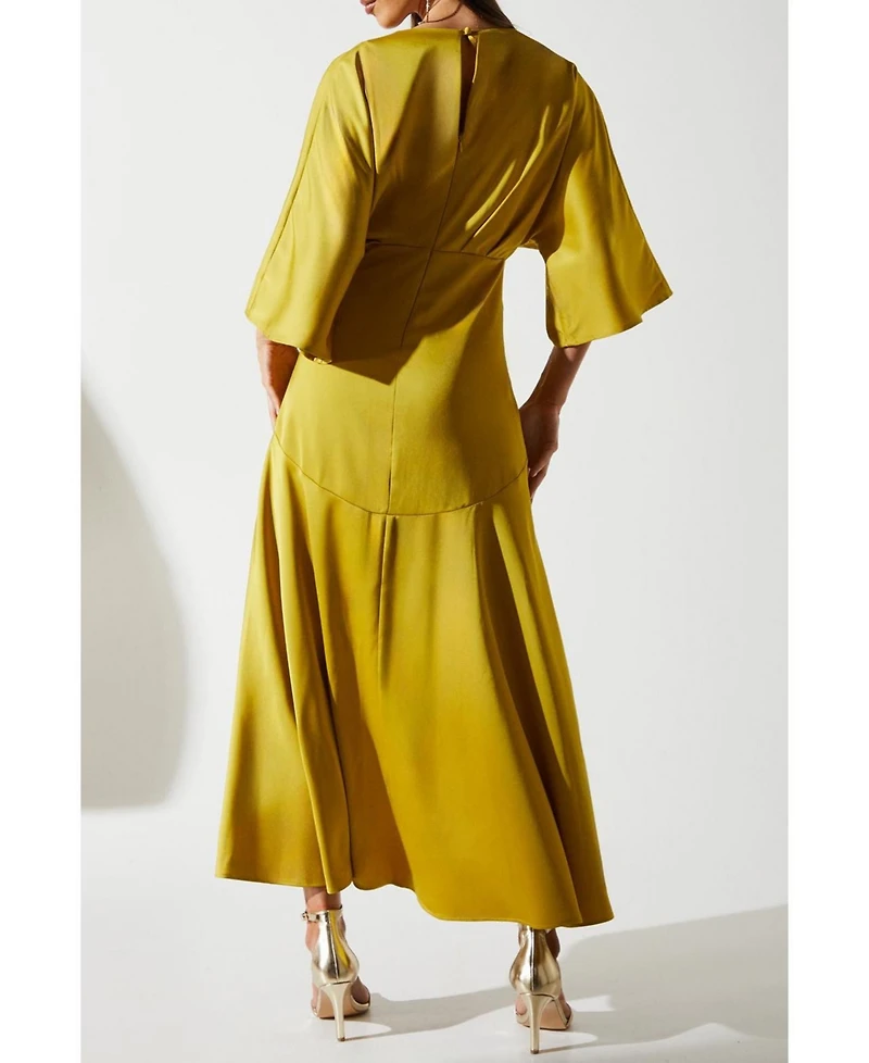 Coast Women's Satin Back Crepe Ruffle Wrap Midi Dress