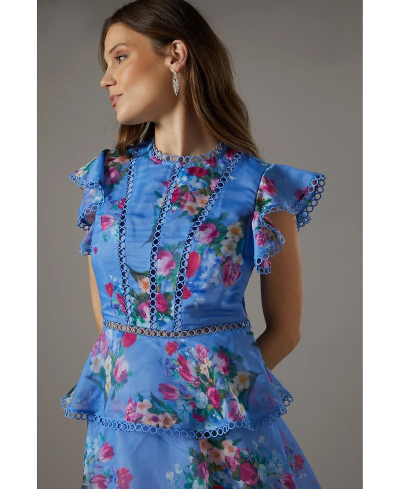 Coast Lace Trim Tiered Organza Midi Dress