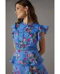 Coast Lace Trim Tiered Organza Midi Dress