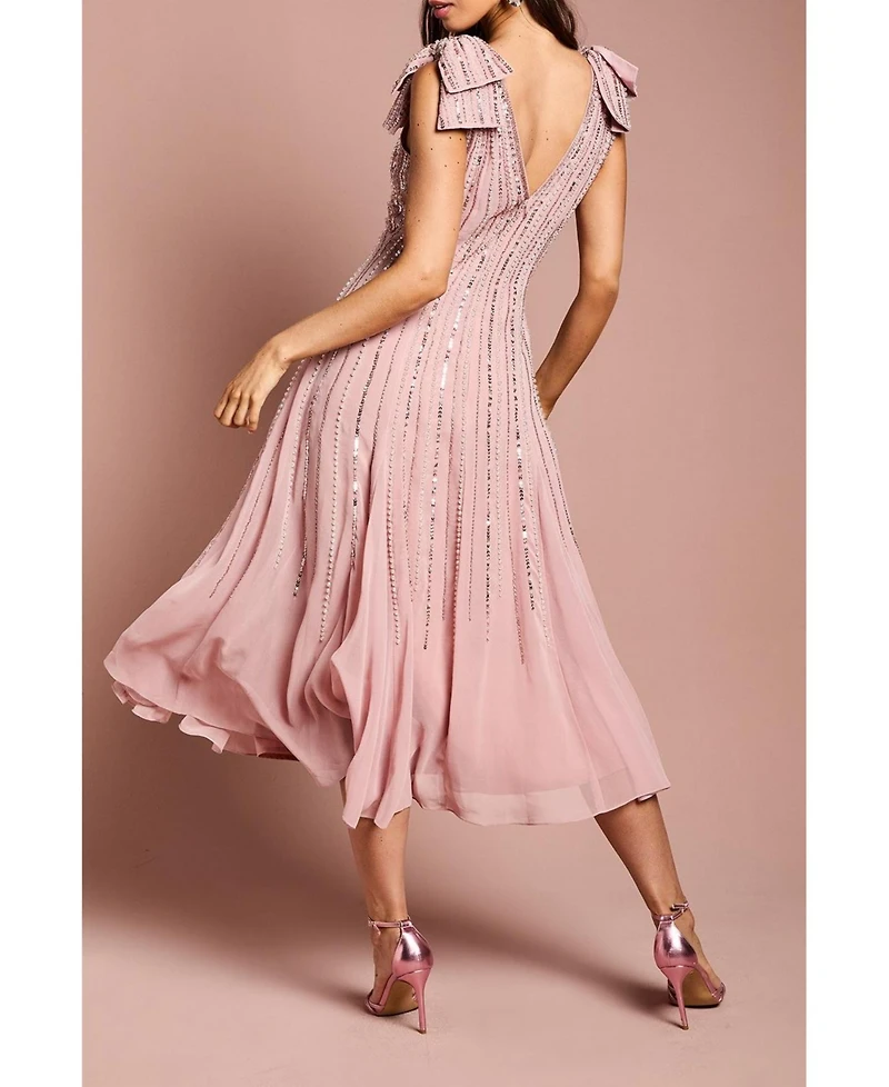Coast Women's Bow Shoulder Embellished Midi Dress