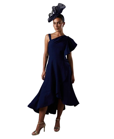 Coast Women's One Shoulder Crepe Ruffle Midi Dress