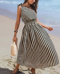 Women's Cafe Date Striped Maxi Beach Dress
