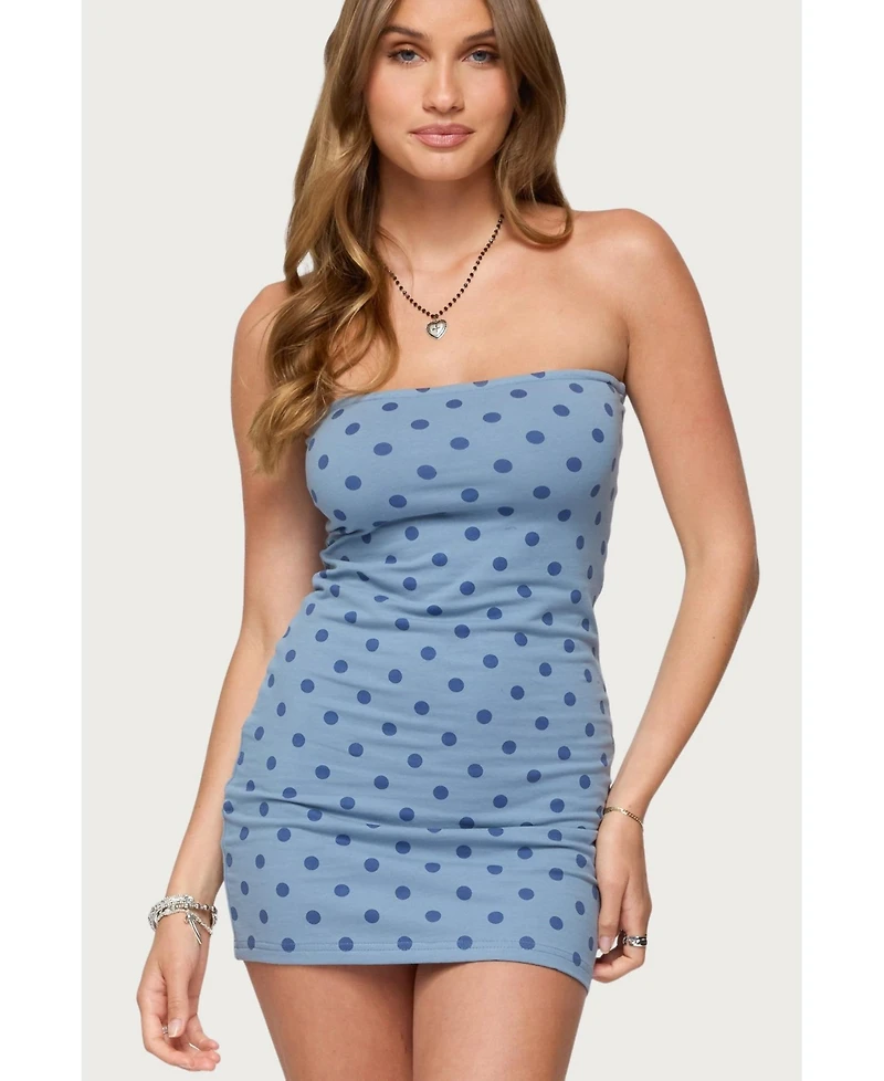 Edikted Womens Lewis Polka Dot Strapless Mini Dress