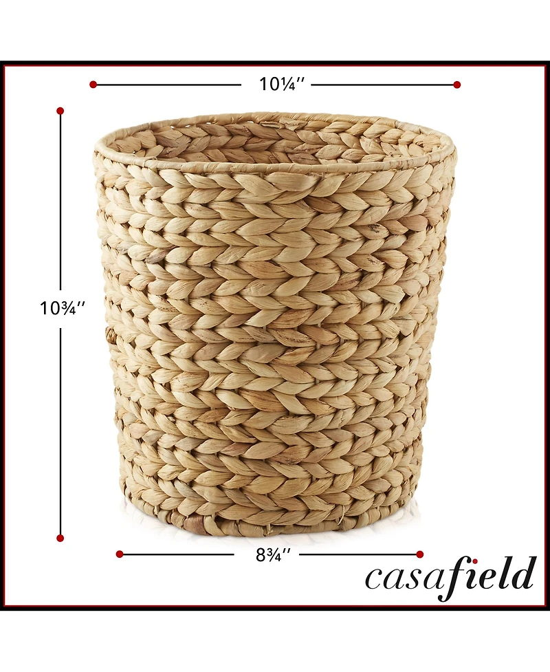 Casafield (Set of 2) Hyacinth Waste Baskets - Woven Trash Can Bins for Garbage in the Bathroom, Bedroom, Laundry Room, Home Office - Natural