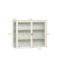 Casainc 28" Wall Cabinet with Glass Doors and 3-Tier Storage for Living and Dining Areas
