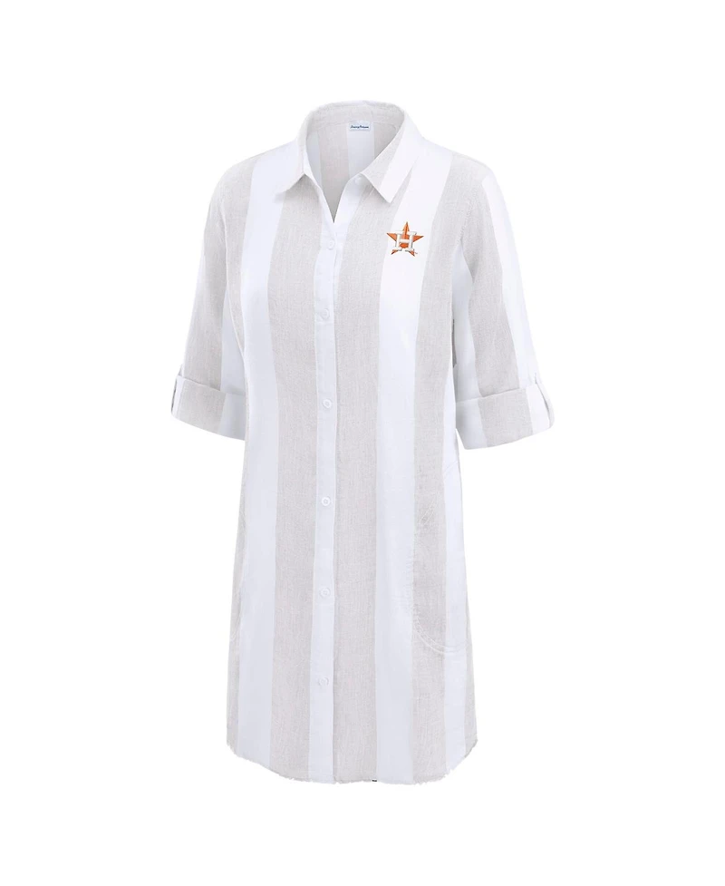 Tommy Bahama Women's Khaki Houston Astros Rugby Beach Boyfriend Full-Button Top