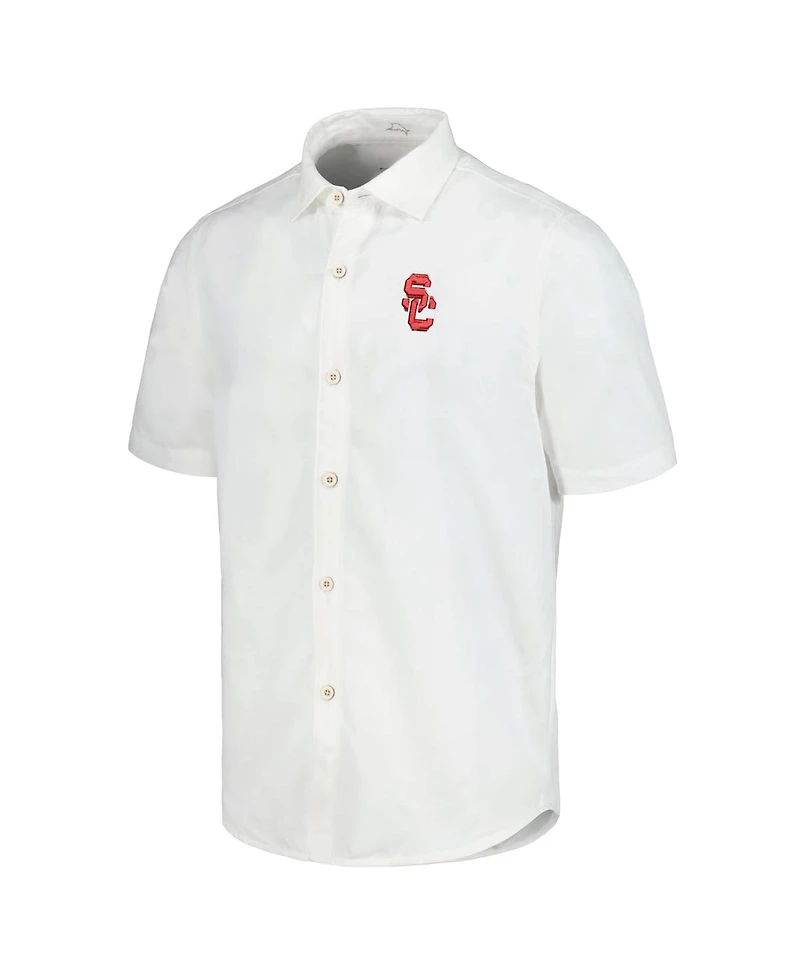 Tommy Bahama Men's White Usc Trojans Coconut Point Palm Vista IslandZone Camp Button-Up Shirt