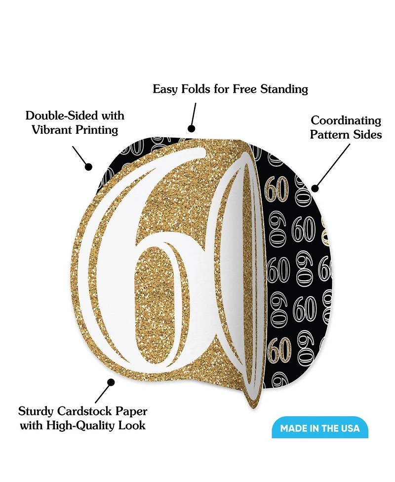Big Dot of Happiness Freestanding 3D Gold 60th Birthday Centerpiece Table Decorations