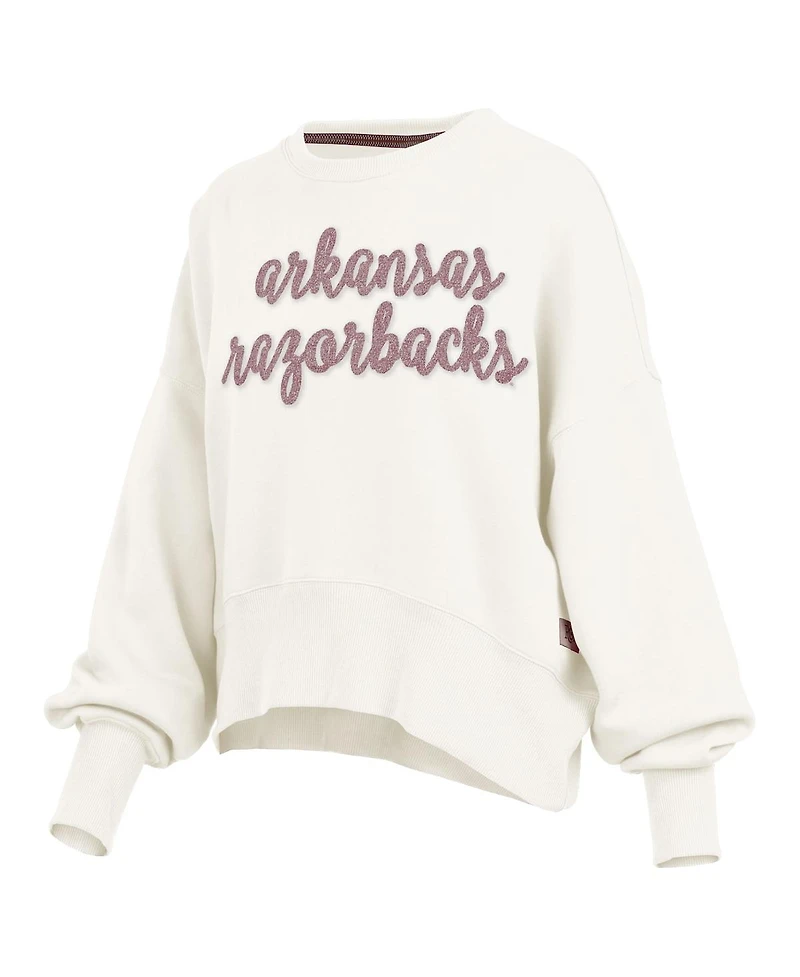 Pressbox Women's Cream Arkansas Razorbacks Chelsea Oversized Pullover Sweatshirt