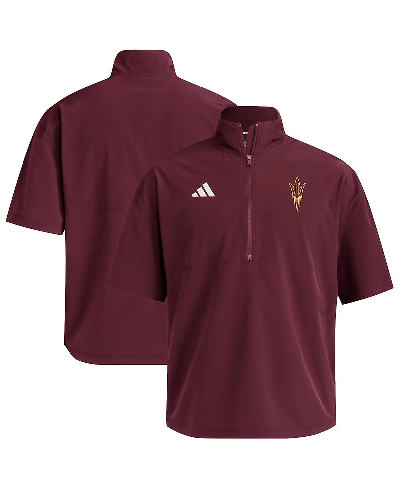 Adidas Men's Maroon Arizona State Sun Devils Woven Quarter-Zip Short Sleeve Pullover Hoodie