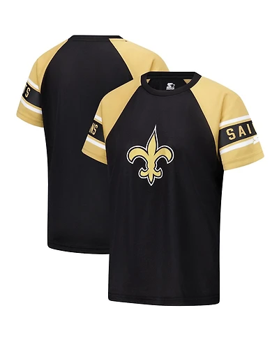Starter Women's Black New Orleans Saints 1st Rounder Color Block Raglan Top