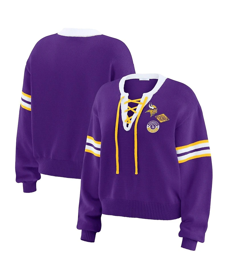 Wear by Erin Andrews Women's Purple Minnesota Vikings Lace-Up Sweater