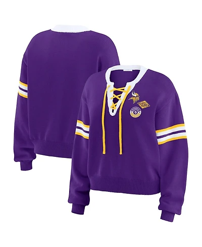 Wear by Erin Andrews Women's Purple Minnesota Vikings Lace-Up Sweater