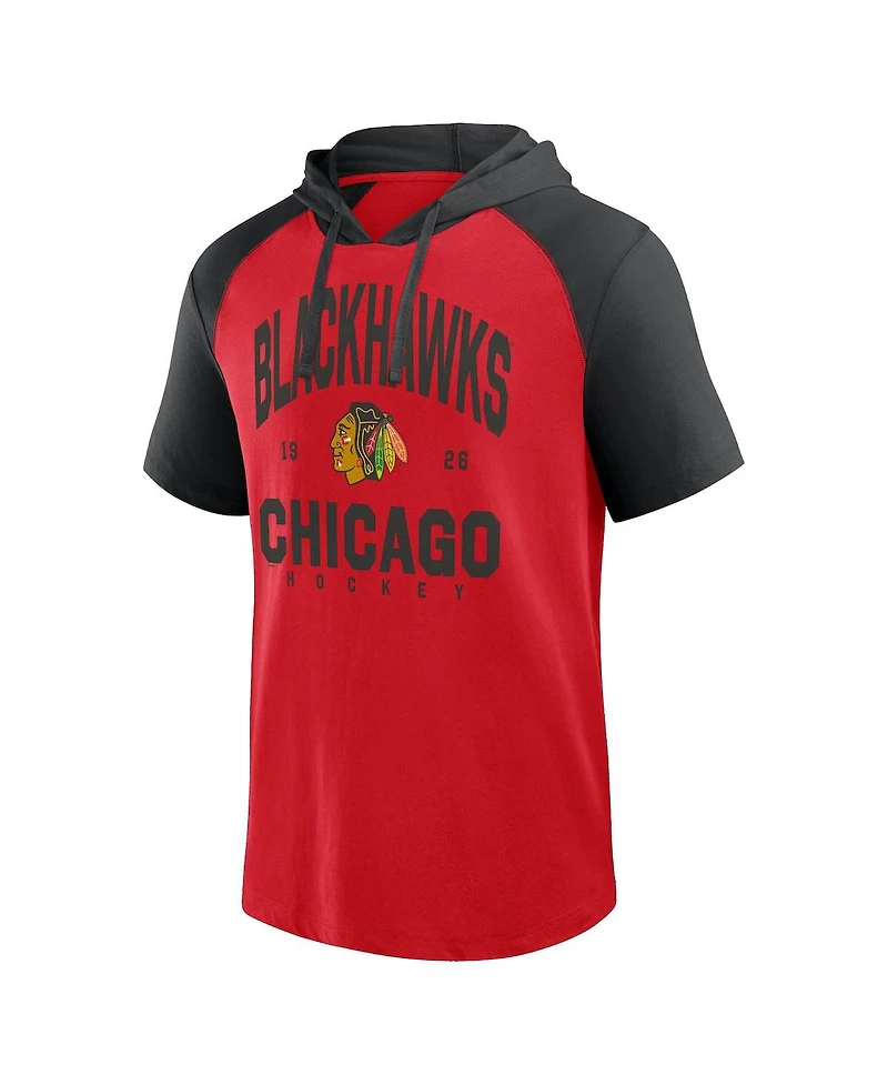 Logo Athletic Men's Red/Black Chicago Blackhawks Prime Raglan Short Sleeve Pullover Hoodie