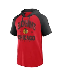 Logo Athletic Men's Red/Black Chicago Blackhawks Prime Raglan Short Sleeve Pullover Hoodie