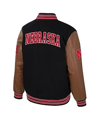 Colosseum Men's Black Nebraska Huskers Letterman Full-Snap Varsity Jacket