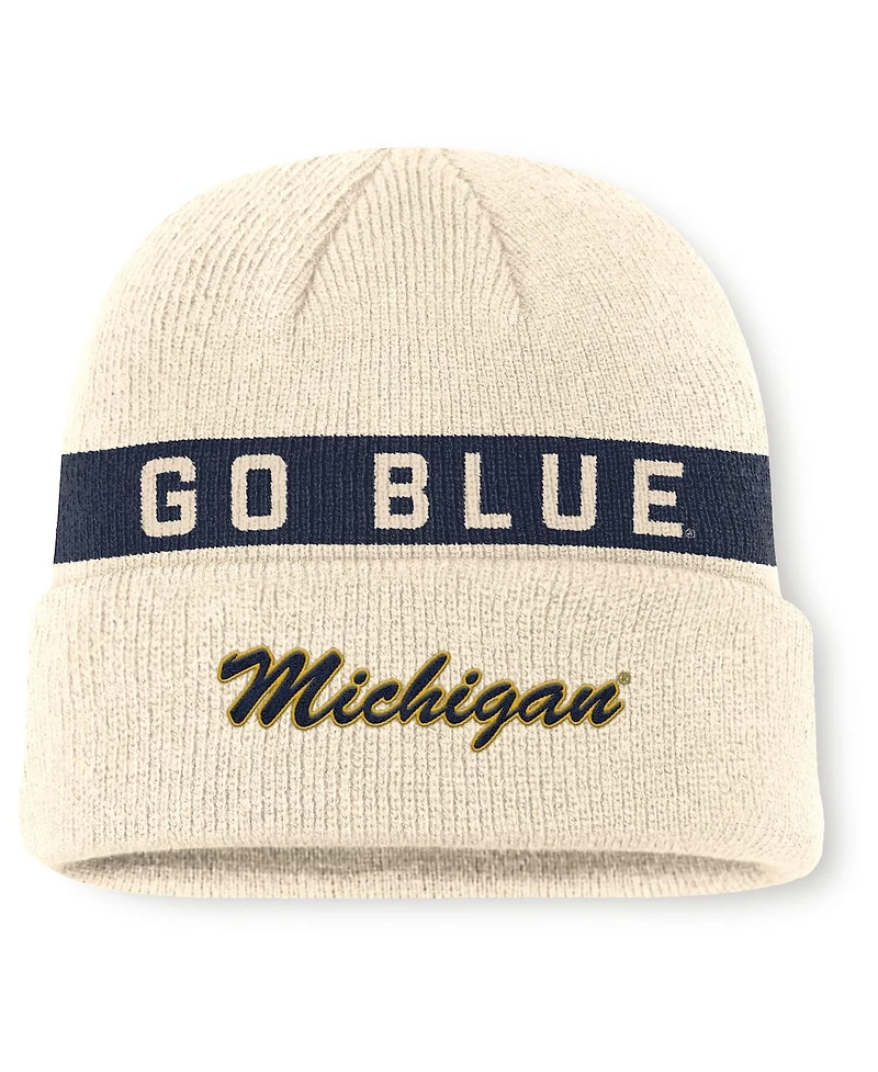 Jordan Men's Natural Michigan Wolverines Peak Primetime Utility Cuffed Knit Hat