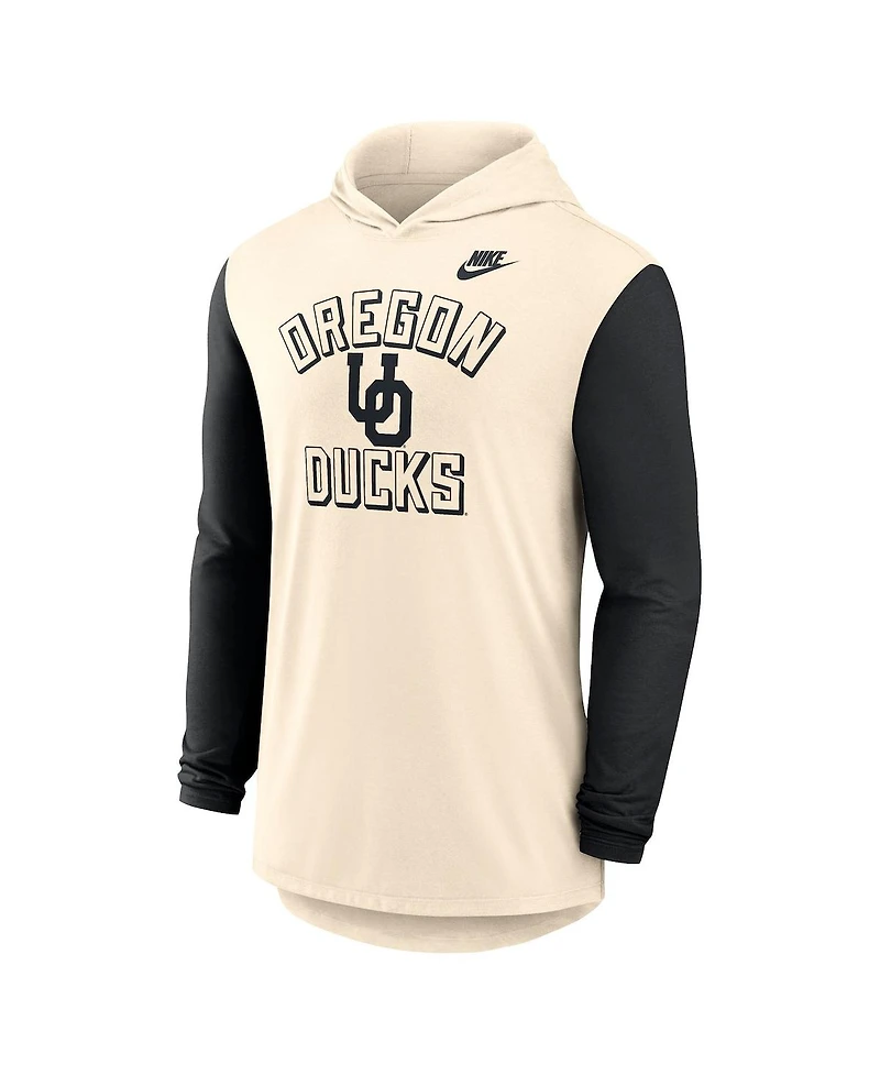 Nike Men's Natural/Black Oregon Ducks Legacy Color-Block Tri-Blend Performance Long Sleeve Hoodie T-Shirt